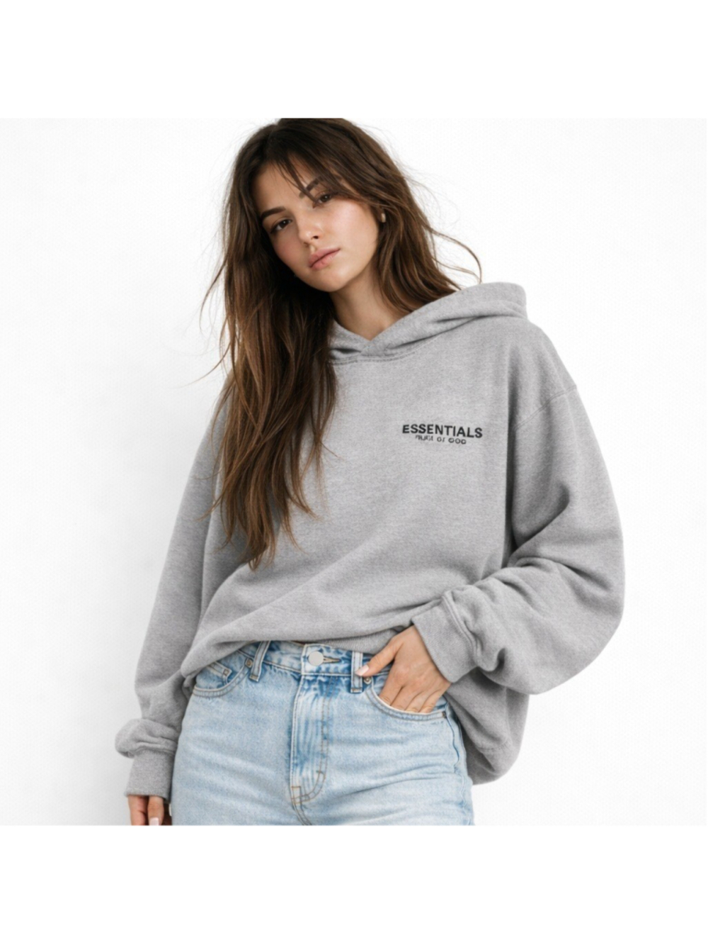 Fear of God ESSENTIALS Heather Gray Logo Hoodie Sz L